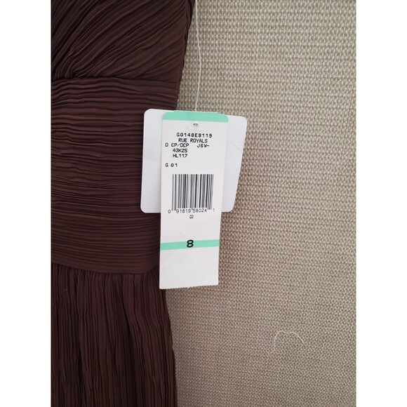 Evan Picone Chocolate Brown Sleeveless V-Neck Bead Accented Crepe Dress Sz 8 NWT - Picture 3 of 10